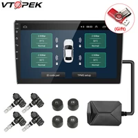vtopek usb tpms car tire pressure alarm monitor system for car android navigation player with 4 sensors 5v wireless transmission