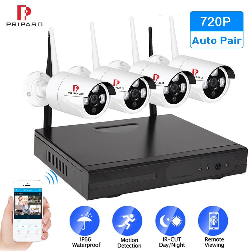 

Беспроводная система видеонаблюдения 720P, 4 HD Wi-Fi IP-камеры, 1 МП, сетевой видеорегистратор, стандартная внешняя IP-камера видеонаблюдения, комп...