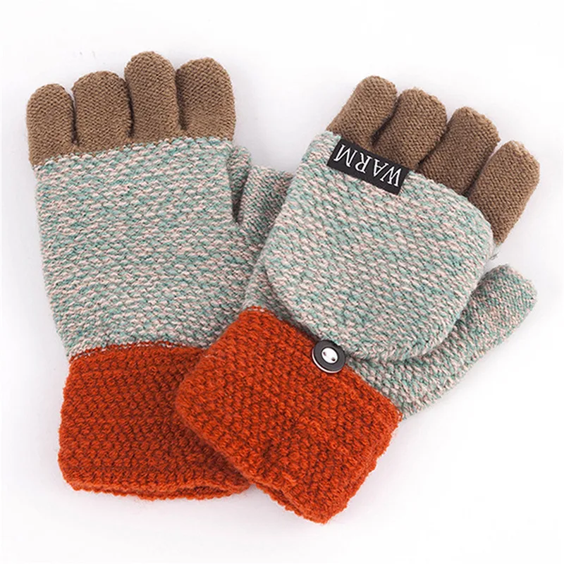 

1Pair Winter Knitted Flip Gloves Gloves Warm Wool Flip Top Gloves Flocking Warm Knitted Half-Finger Gloves Girl Women Gift 2021