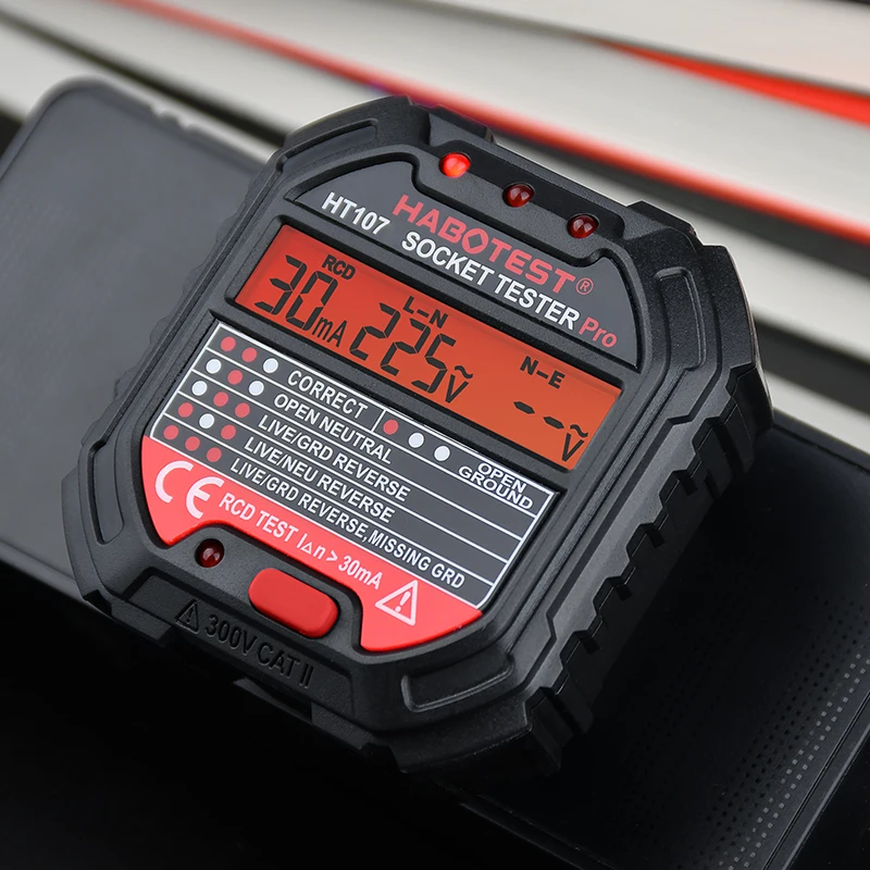 Habotest HT107 Socket Tester Pro Voltage Test RCD 30mA Detector UK EU Plug Ground Zero Line Polarity Phase Check | Инструменты