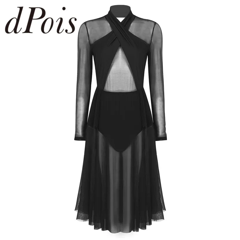 Женское взрослое лирическое танцевальное трико платье с бретелькой через шею и