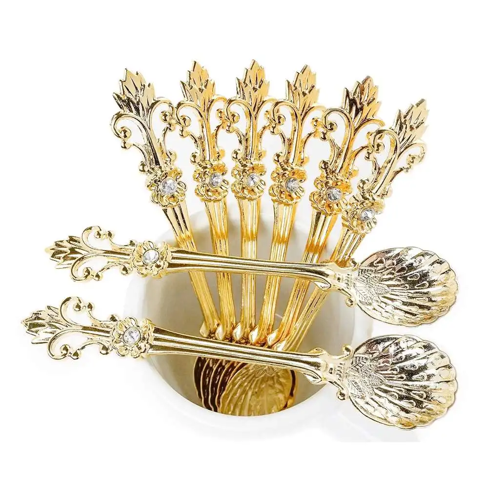 

10* Anti-rust Vintage Style Golden Zinc Alloy Small Spoon Coffee Spoon Stirring Spoon for Coffee Tea Dessert Pure Elegant