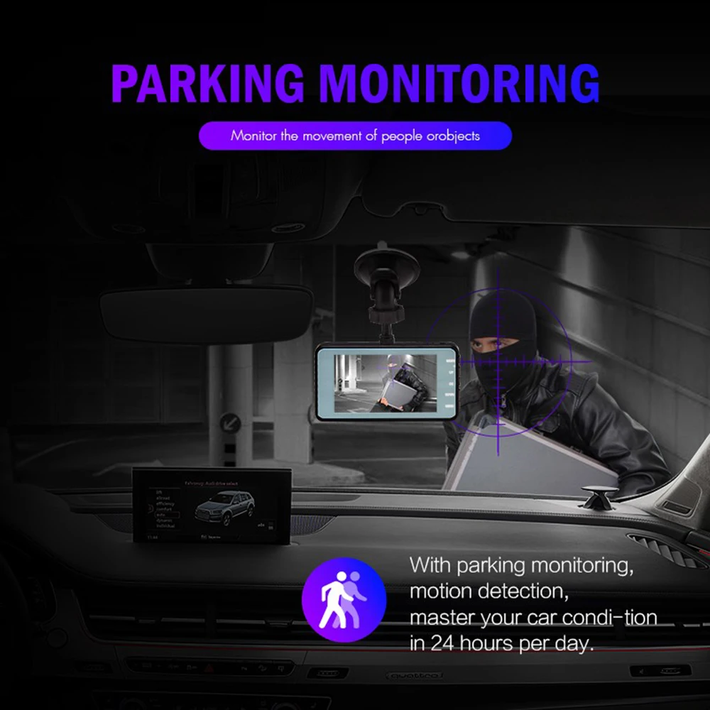 Видеорегистраторы для автомобилей Dashcam 4 &quotIPS Двойной объектив FHD 1080P приборной