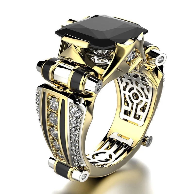 

Men's Stone Rings Party Creative Watch Shape Two Tone Design Wedding Male Wholesale Jewelry