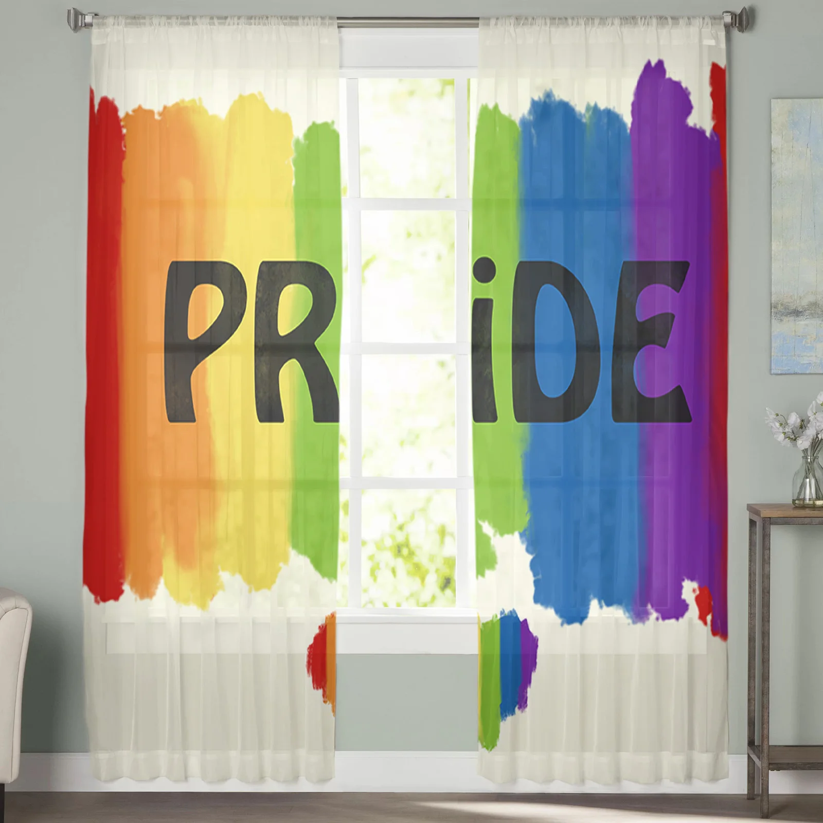 Радужные полосатые прозрачные шторы Pride для гостиной спальни кухни шифоновые