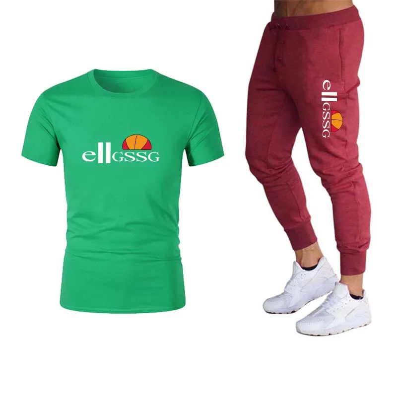 

2021 Men's Summer Wear Running Sportswear T-shirt + Gym Fitness Sports Pants Fashion Sportswear Men's Suit