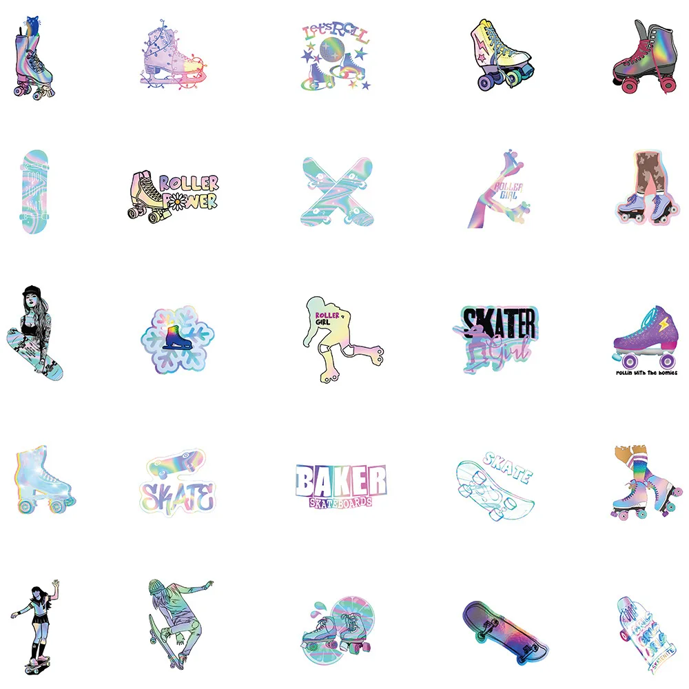 10/30/50 шт. Крутые скейтборды с голографическим гравировальным лазером для наклеек DIY на телефон, багаж, автомобиль, шлем для детей.