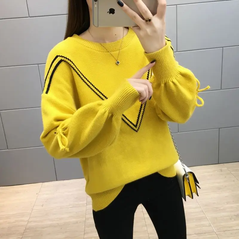 

2020 New Fashion Autumn Spring Winter Women Loose O-neck Sweater Student Knitted Pullover Short Plus Size Elegant Ladies H267