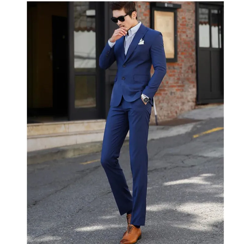 Повседневные костюмы на заказ королевский синий тонкий костюм-тройка Лучший