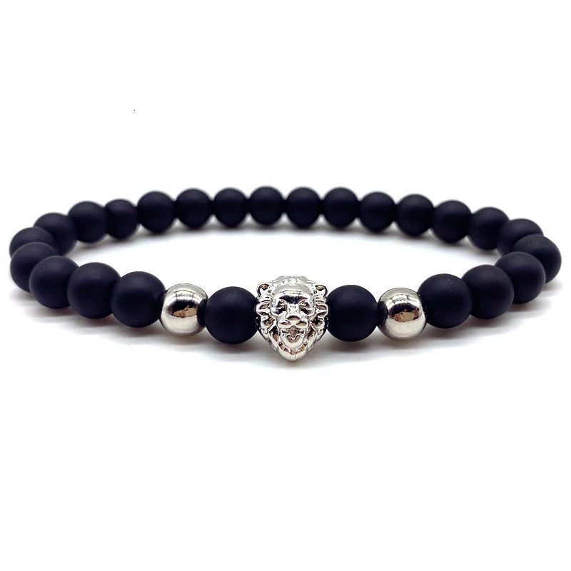 Лидер продаж модный браслет с Львом мужские каменные бусины подвеска на удачу