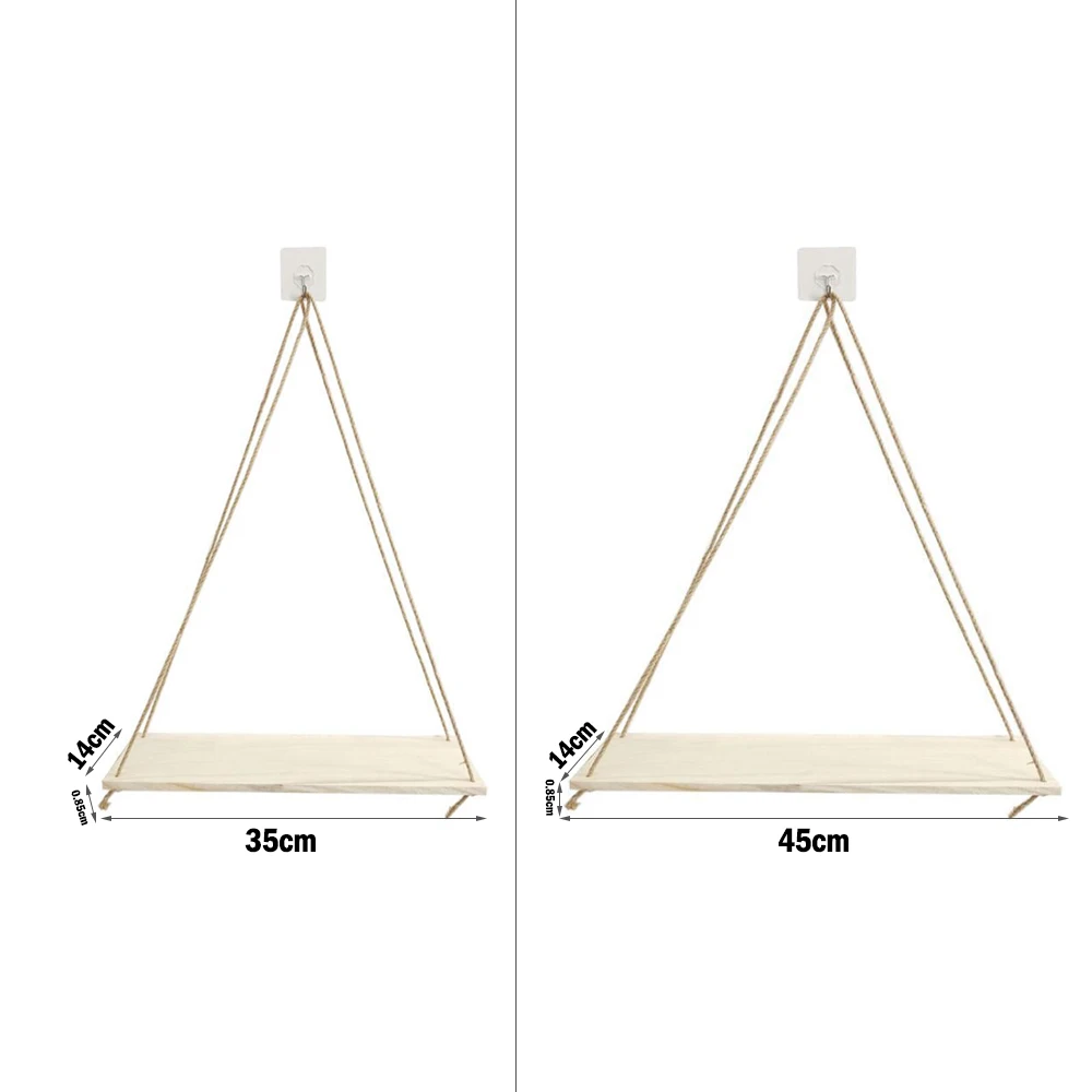 

Wood Swing Hanging Rope Wall Mounted Shelves Plant Flower Pot Rack indoor outdoor decoration simple design Shelves Home Decor