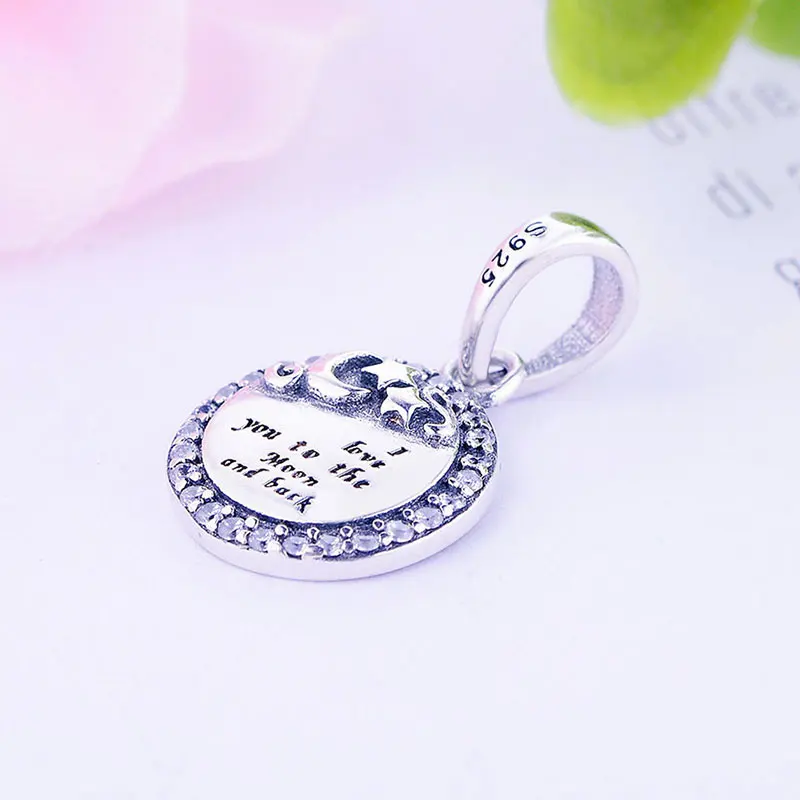 Кулон бусина из серебра 925 пробы с цирконом Я люблю тебя до Луны и спины|Бусины| |