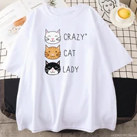 vintage tops soft breathable three cute cats of different colors printing womens t shirt summer tshirt round neck t shirt women