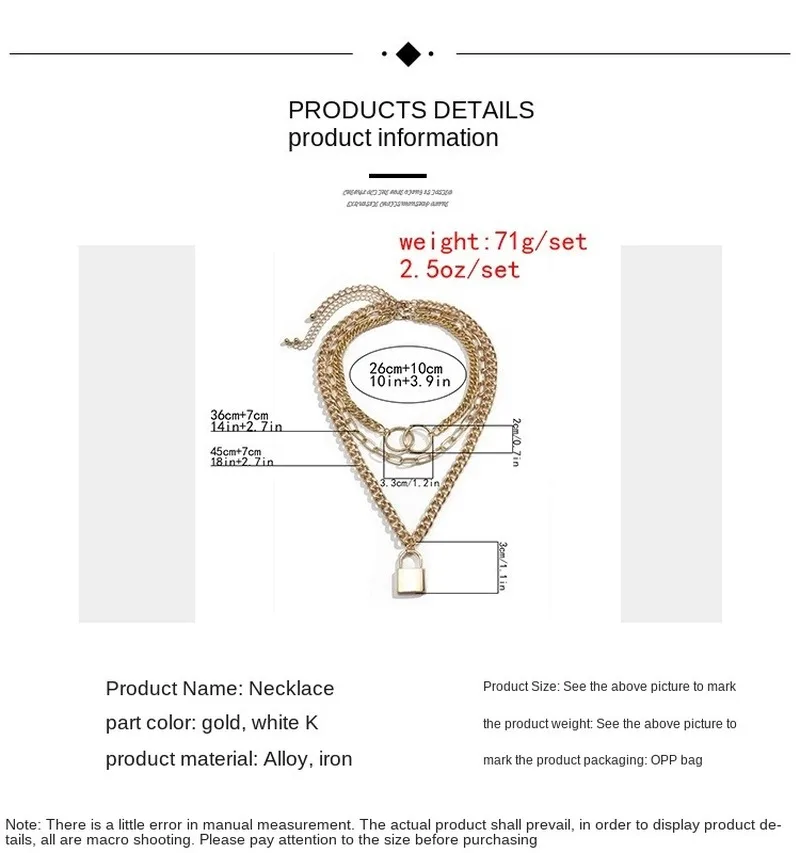 

AE-CANFLY 3Pce/Set Punk Choker Colar Chain with Lock Pendant Necklace for Women Layered Fashion Padlock Necklace on Neck Jewelry