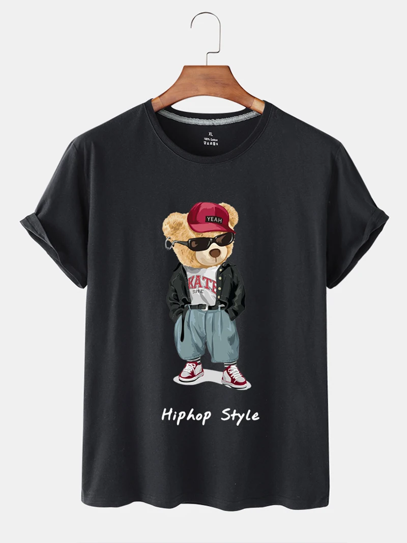 

100% Cotton Cool Bear Casual O-neck Loose Top Short-sleeved T-shirt Female Summer Short-sleeved Large Size T-shirt Unisex Top