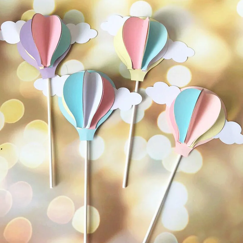 

1PC Color Cloud Hot Air Balloon Cake Topper Kids Birthday Cake Cupcake Inserts Card Decor Baby Shower Girl Cake Decoration