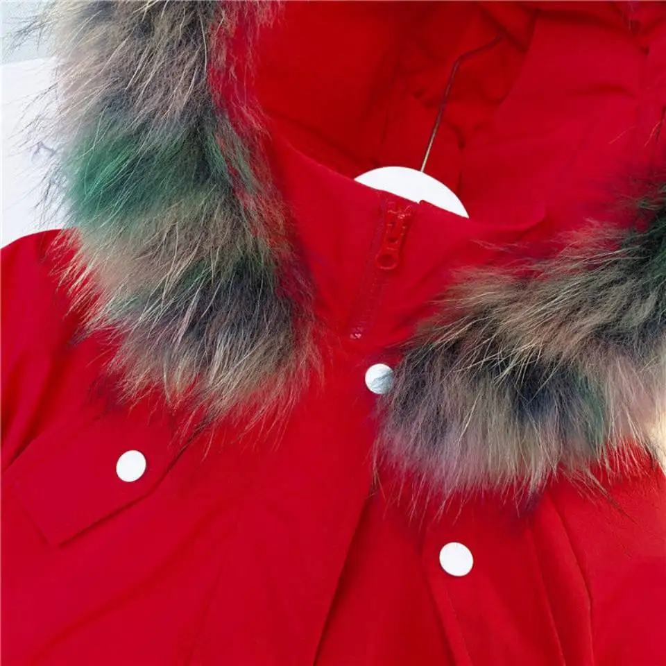 

Cute Girl Winter Parkas Red Warm Coat Outerwear Teenage Outfit Children Kids Girls Fur Hooded Jacket For Age 2T 3T 4 5 6 8 Years