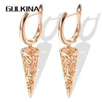 gulkina fashion 585 rose gold ethnic bride wedding jewelry natural zircon drop earrings hollow flower long earrings women