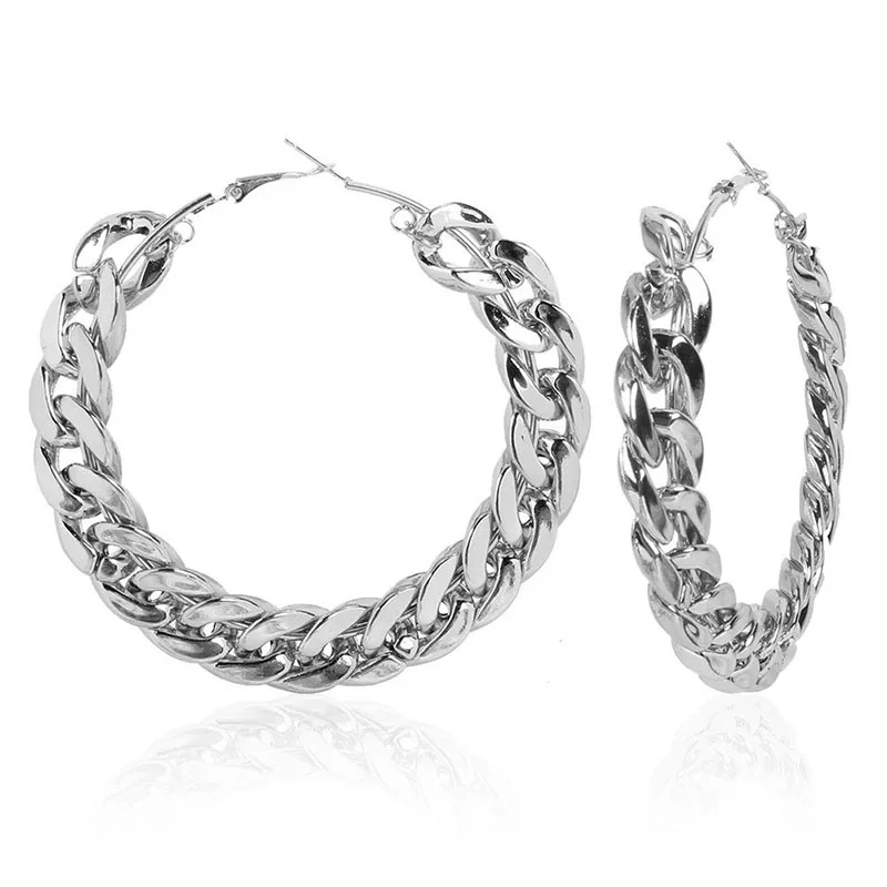 

2021 New Design Vintage Chain Hoop Earrings For Women Big Gold Round Earring Brincos Jewelry Female Fashion Statement Gifts