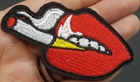 hot red lips smoking cigarette smoke iron on embroidered patch lady biker alt %e2%89%88 6 5 3 5 cm