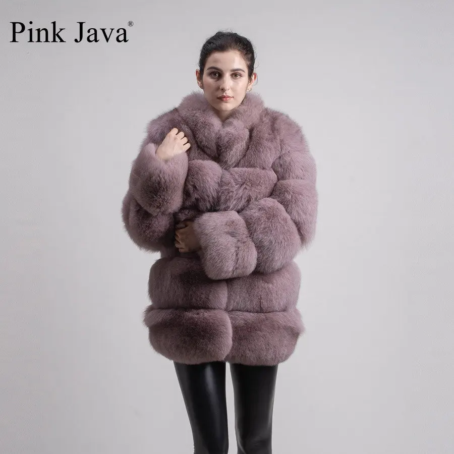 Розовая java QC8142 новая модель женская шуба из натурального Лисьего меха с воротником из лисьего меха пальто с длинными рукавами gebuine костюм лисы Высокое качество