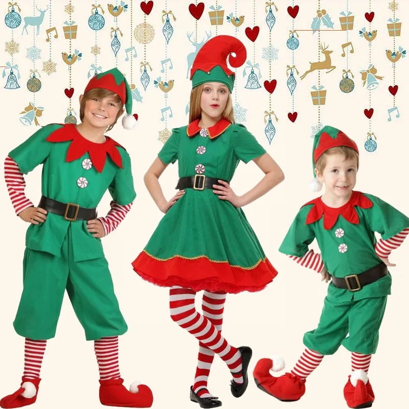 Рождественские детские костюмы для мальчиков и девочек эльфов косплея