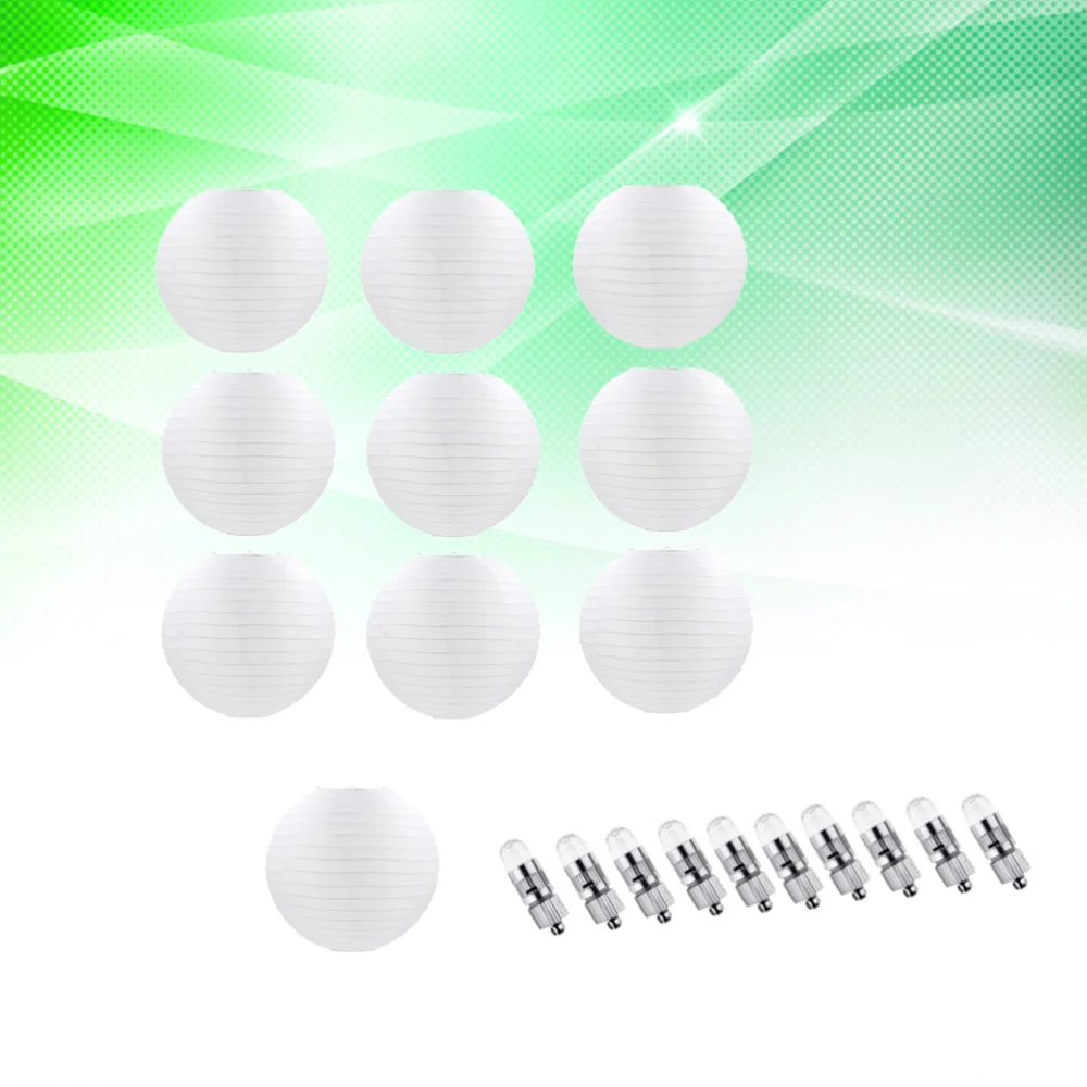 

10pcs 8-inch White Paper Lanterns with 10pcs White LED Light Bulbs for Wedding Festival Party Decor