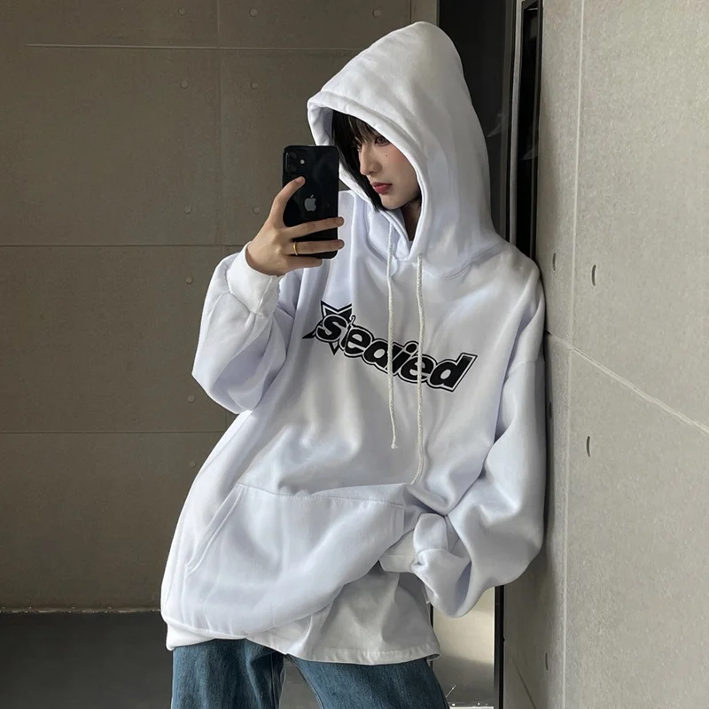 

Толстовка в стиле Харадзюку, милые свитшоты с мультяшным принтом, уличная одежда в японском стиле преппи, Зимняя Толстая Женская одежда ове...