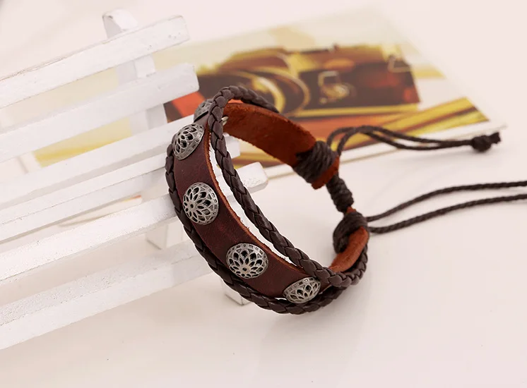 Винтажные Коричневые Плетеные браслеты из натуральной кожи для женщин и мужчин