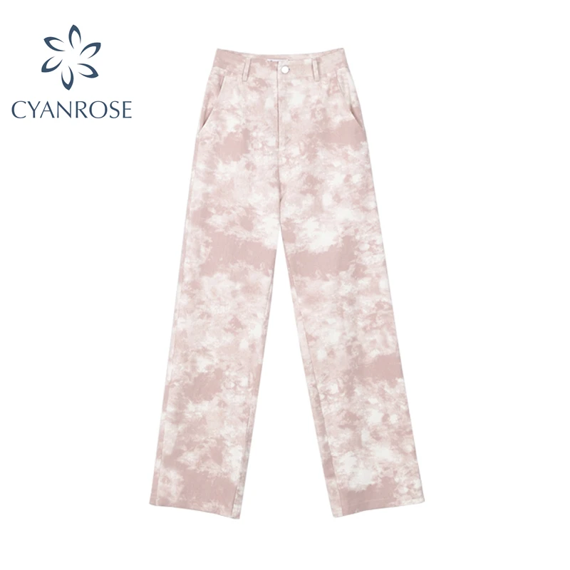 Женские розовые брюки с широкими штанинами повседневные Прямые высокой талией в