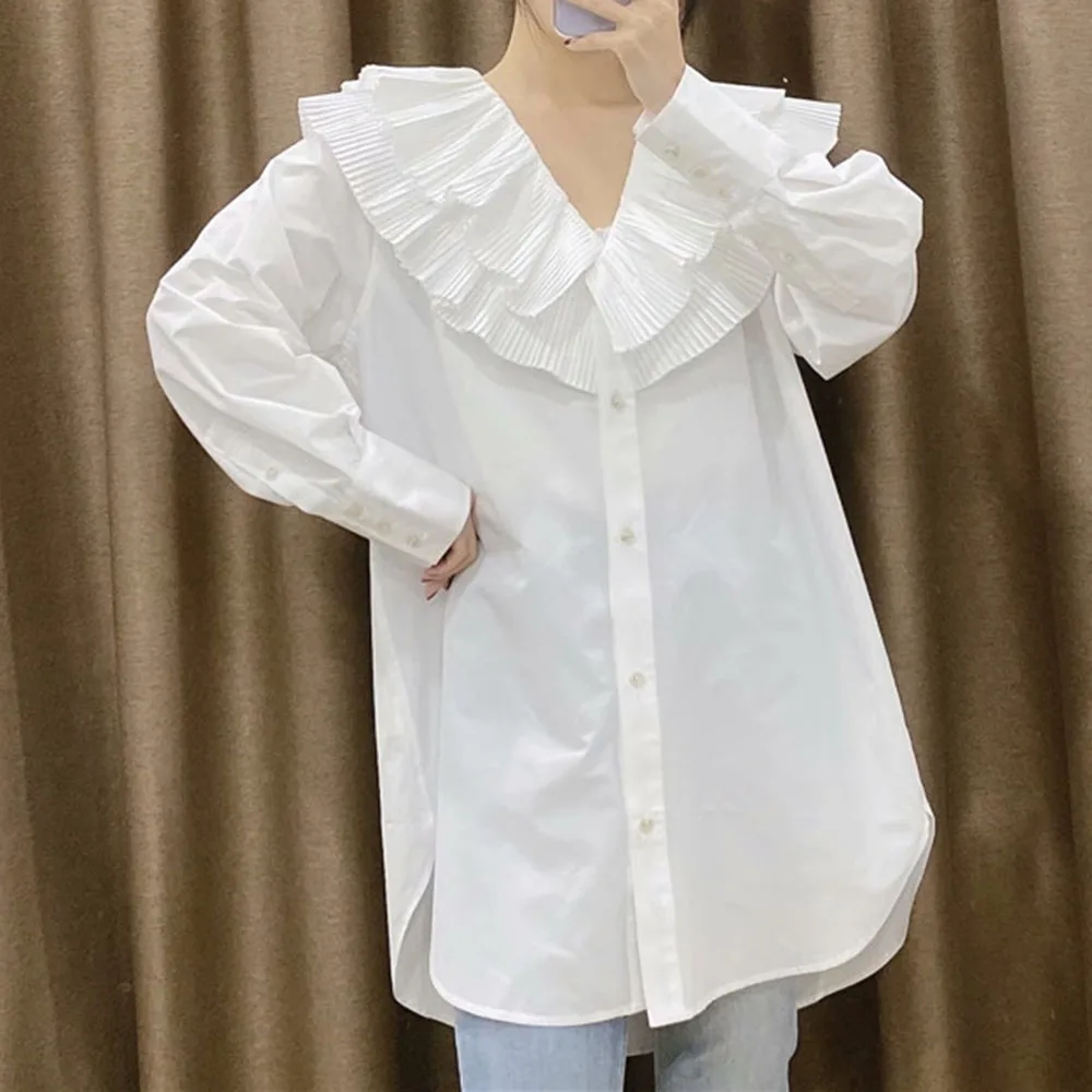

Блузка в японском стиле, весенне-осенняя корейская мода, темпераментная Свободная Повседневная однобортная блузка с длинным рукавом и куко...