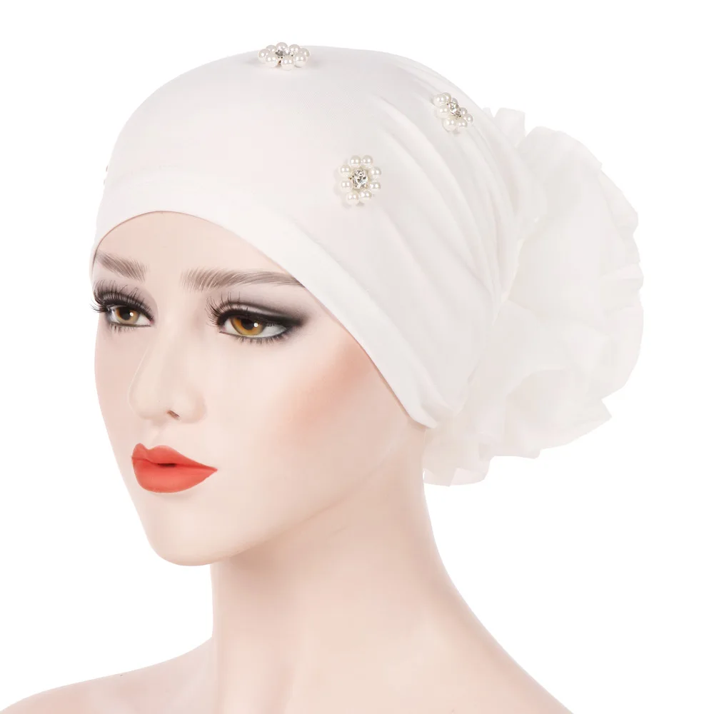 

New Women Hair Loss Cap Beanie Skullies Flower Beads Muslim Cancer Chemo Cap Islamic Indian Hat Cover Head Scarf Fashion Bonnet