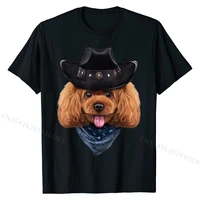 playful toy poodle dog in cowboy hat and bandana t shirt designer men t shirt camisa tees cotton normal