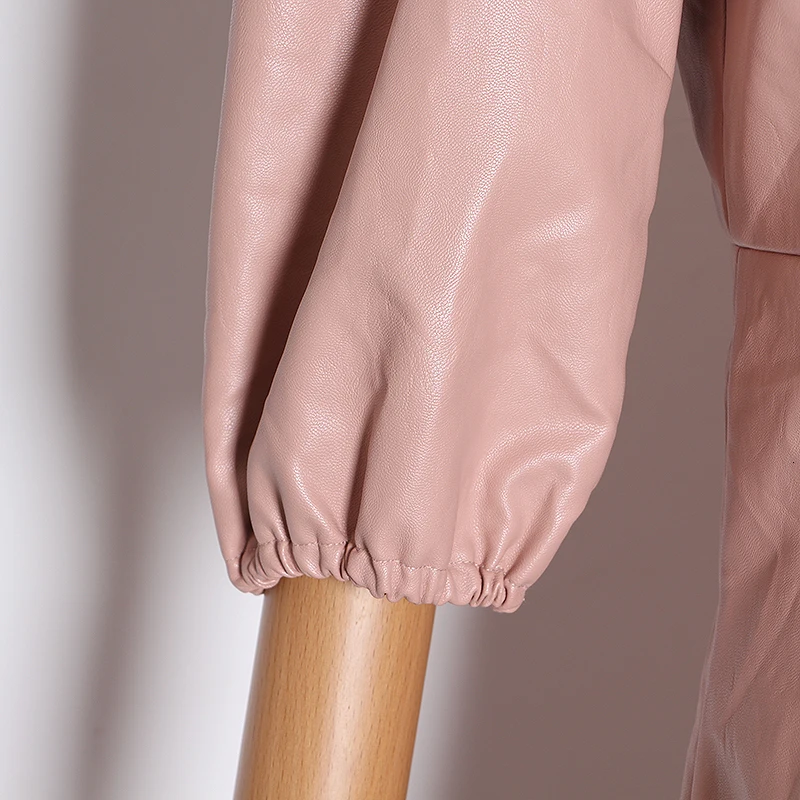 TWOTWINSTYLE Платье из искусственной кожи для женщин, воротник с лацканами, рукав-фонарик, высокая талия, мини платья для женщин, осень, большой размер, модная новинка