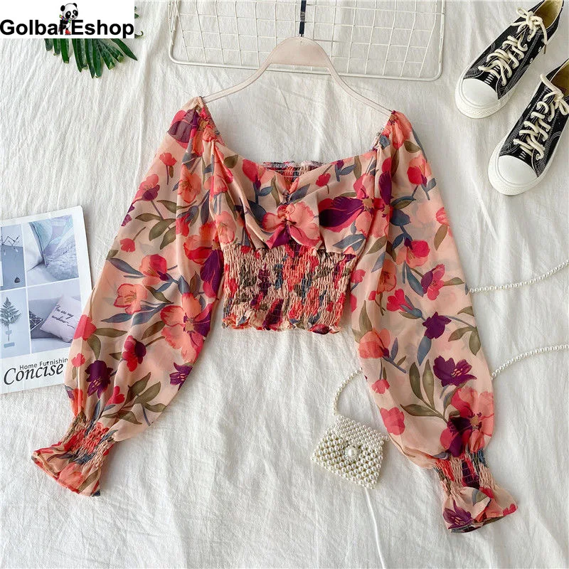 Летняя Корейская шифоновая блузка рубашка модные пляжные блузки с цветочным