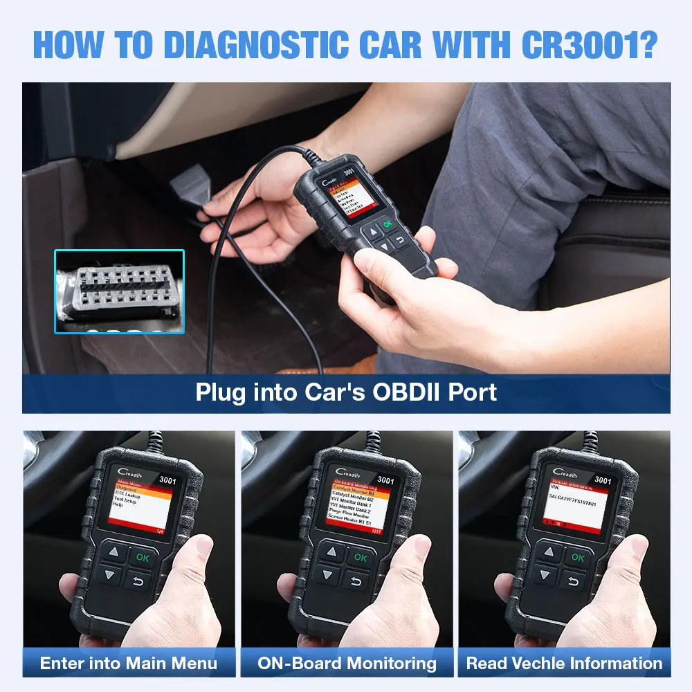 Диагностический сканер LAUNCH X431 CR3001 считыватель кодов OBD2 OBDII EOBD Creader 3001 PK AL319 AD310 MS309