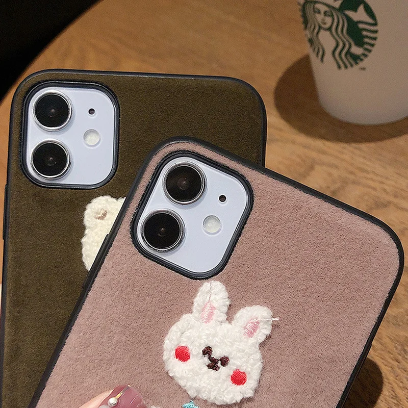 

Plush Embroidery Phone Case for Iphone12 Mini Pro Max 11 Xr Phone Case Anti-fall 7 8 P Protective Cover