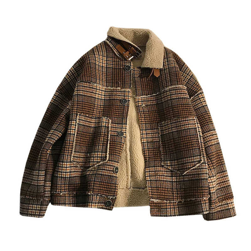 Зимняя Толстая куртка в клетку из овечьей шерсти Мужская теплая Модная
