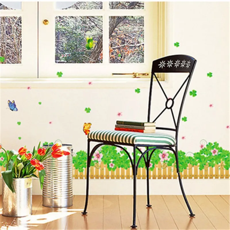 Green Plant Butterfly Skirting Line Wall Stickers For Kids Room Garden Fence Bedroom Living Home Decoration Art Decals | Дом и сад