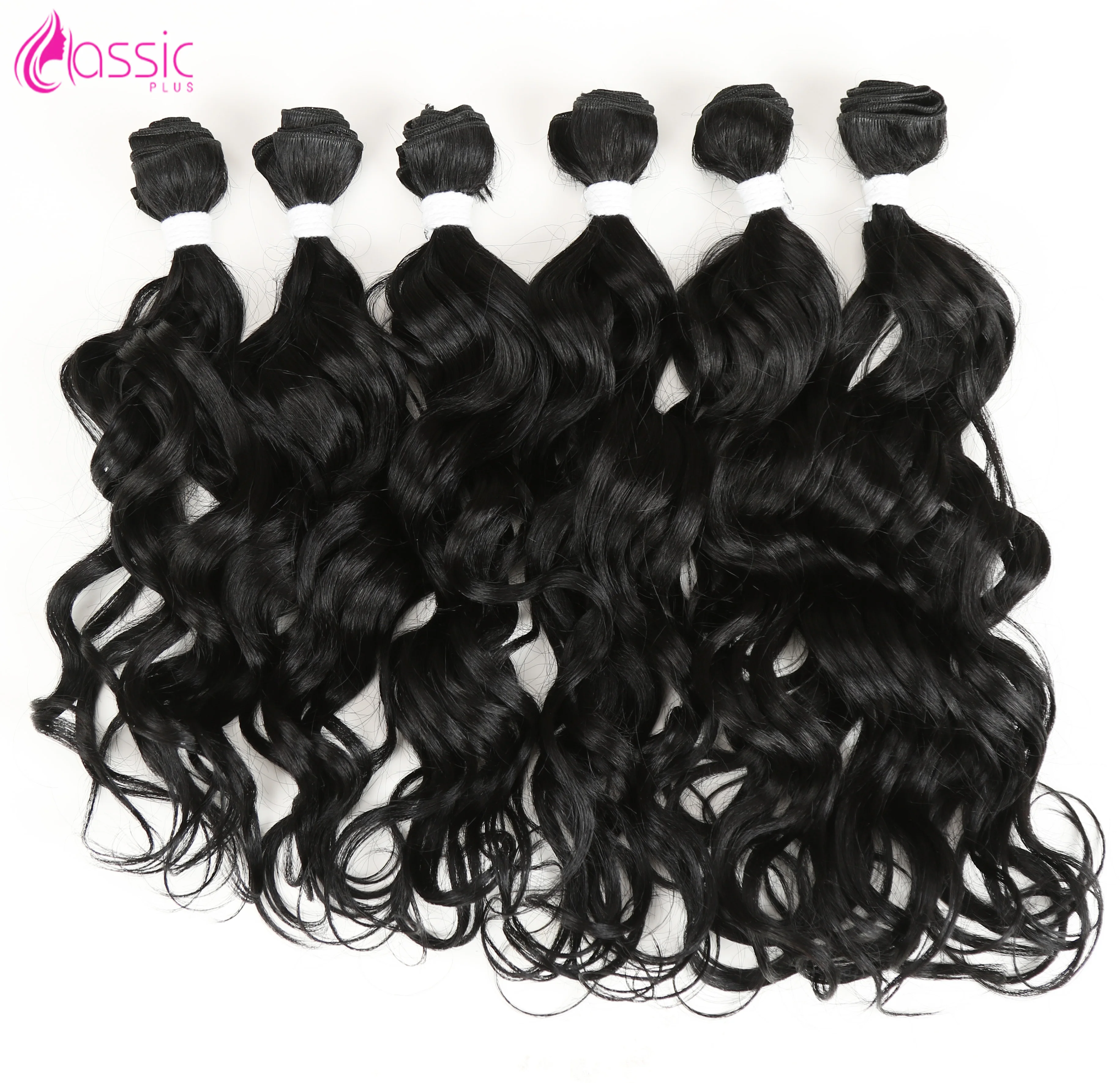 

CLASSIC PLUS Deep Wave Bundles Hair Weave Bundles Ombre Black 6Pieces 16-20 Inch 250g Synthetic Hair Extensions Nature Curly Wig