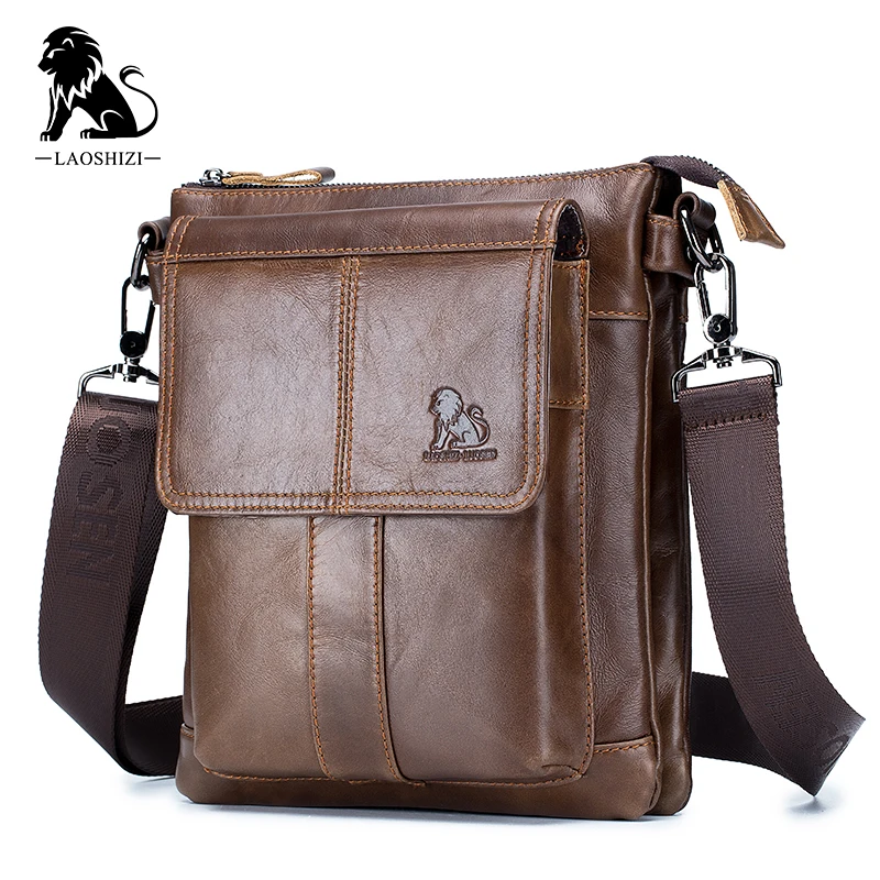 LAOSHIZI Men's Bags Nappa Leather Shoulder Messenger Bag Crossbody Bag Zipper Daily Office & Career Messenger Bag