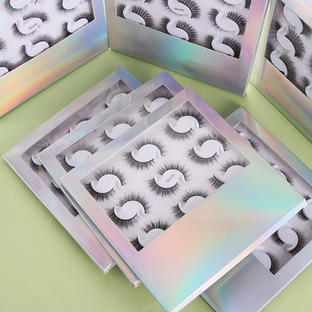 12 пар коротких натуральных объемных накладных ресниц ручной работы из норки