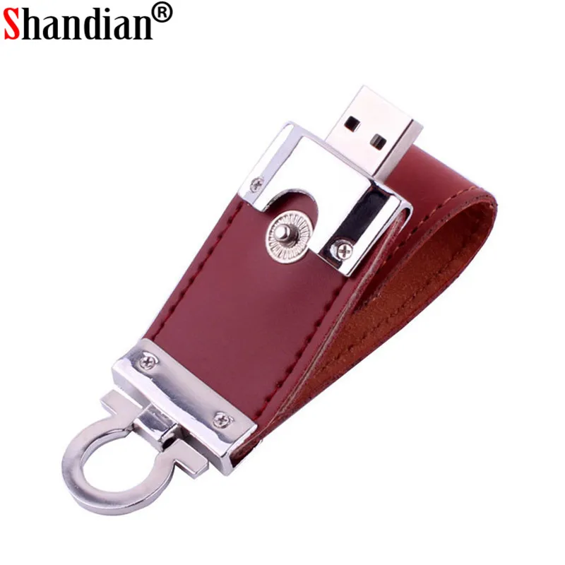 SHANDIAN коричневые кожаные флеш диск USB 2 0 4GB/8GB/16GB/32GB/64GB 128GB брелок накопителей и