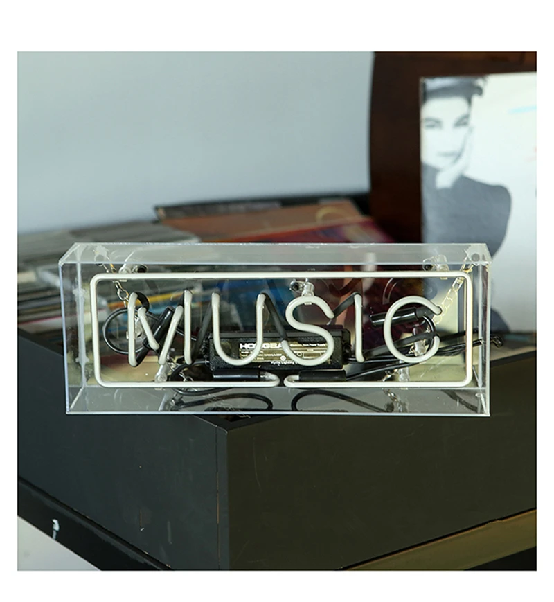 LED Neon Light Box Acrylic Glass Tubes Neon Sign Music Bar Atmosphere Lamp Christmas Holiday Party Art Wall Window Decoration