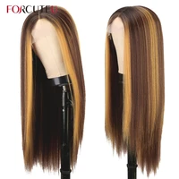 forcuteu straight synthetic lace front wig long highlight honey blonde brown wigs for women middle part lace hair wig cosplay