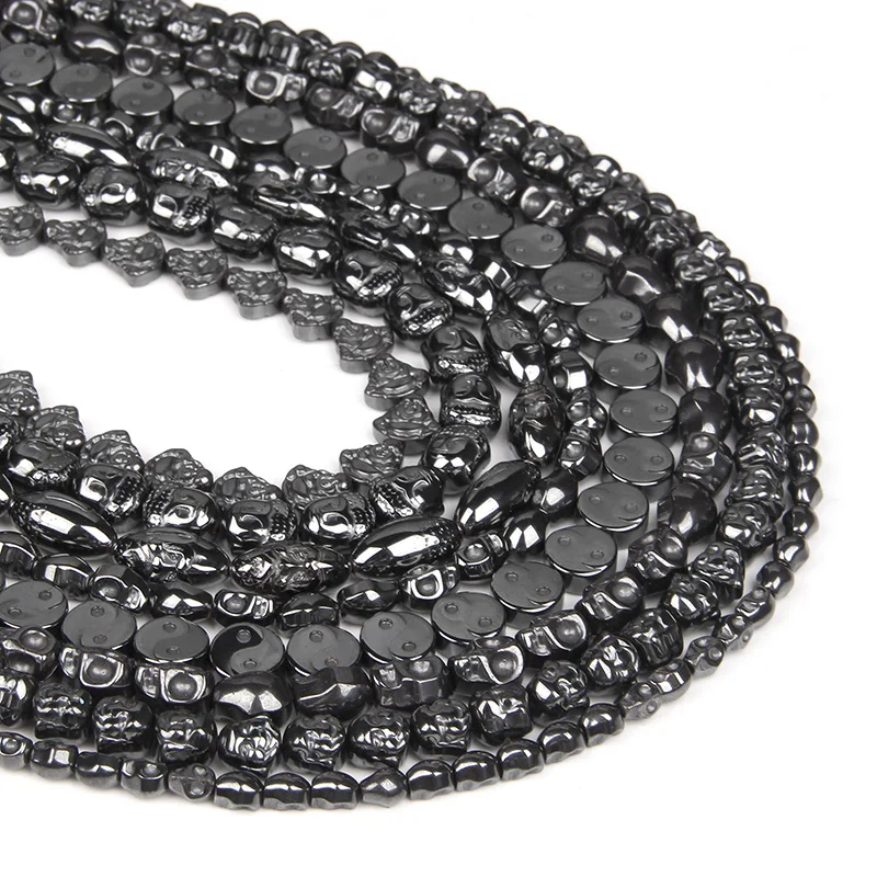 Natural Stone Black Hematite Beads Bagua Buddha Head Bead Reiki Lucky Healing Pendants For Jewelry Making Earrings | Украшения и