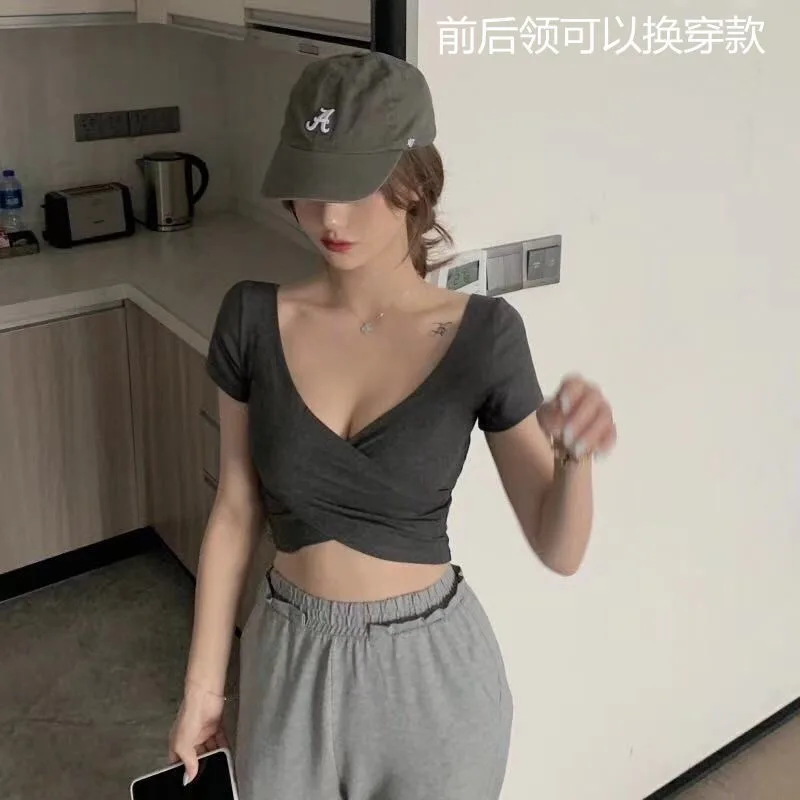 

Однотонные футболки с V-образным вырезом, женские короткие топы с коротким рукавом, повседневные топы, футболки, женские рубашки, белые, розо...