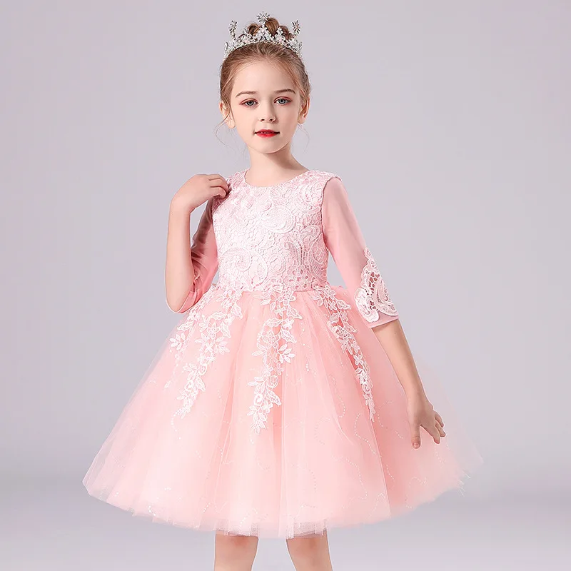 

Girls Summer Princess Dress Tutu Party Events Long-Sleeve Lace Dresses For Teenage Girl Ceremonies Formal Kids Children Clothes