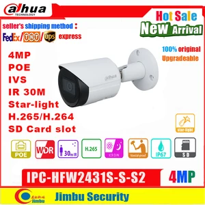 IP-камера Dahua, 4 МП, POE, , H.264 и H.265, starlight, ИК, 30 м, слот для SD-карты, сетевая камера P67, PoE, IVS cctv