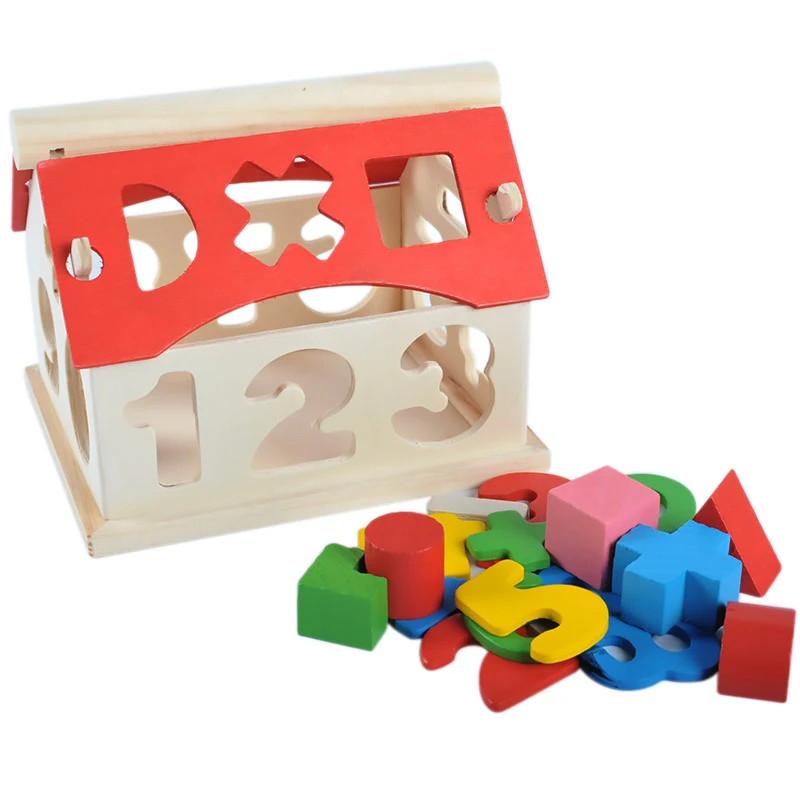 

Children's Wooden Colorful House Toy Sets Number Educational Intellectual Building Blocks Brain Game For Baby Kids Funny Gift